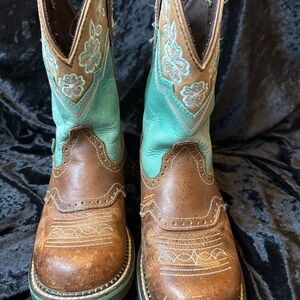 Justin Gypsy Series Turquoise-Brown Leather Round Toe Western Boots Sz 10 women